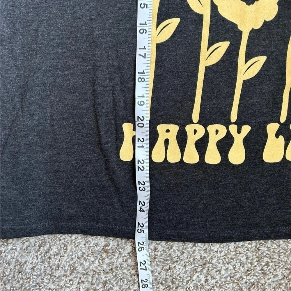 🦋 Modern Lux Grey Yellow Happy Mind Happy Life Graphic Short Sleeve T-Shirt